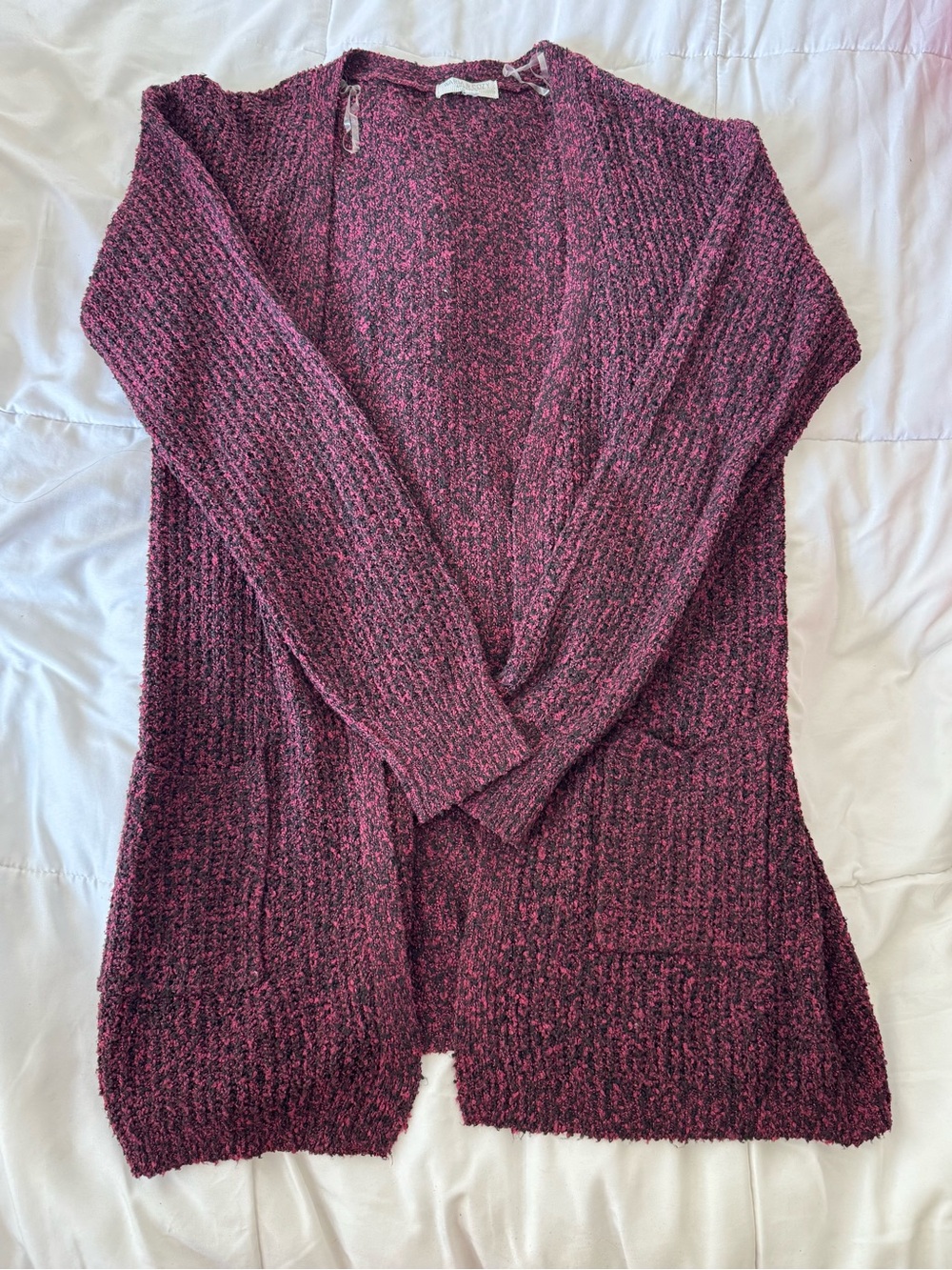 Open-Front Cozy Knit Cardigan in Deep Berry